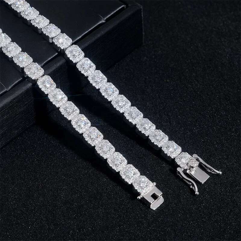 6mm Full Moissanite Bracelets For Men Women Square Round Brilliant Diamond 925 Sterling Silver Hip Hop Wedding Jewelry With GRA