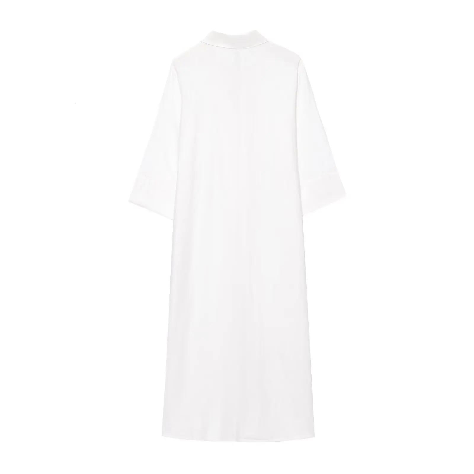 European and American style simple linen blended shirtstyle longsleeved casual dress 250520