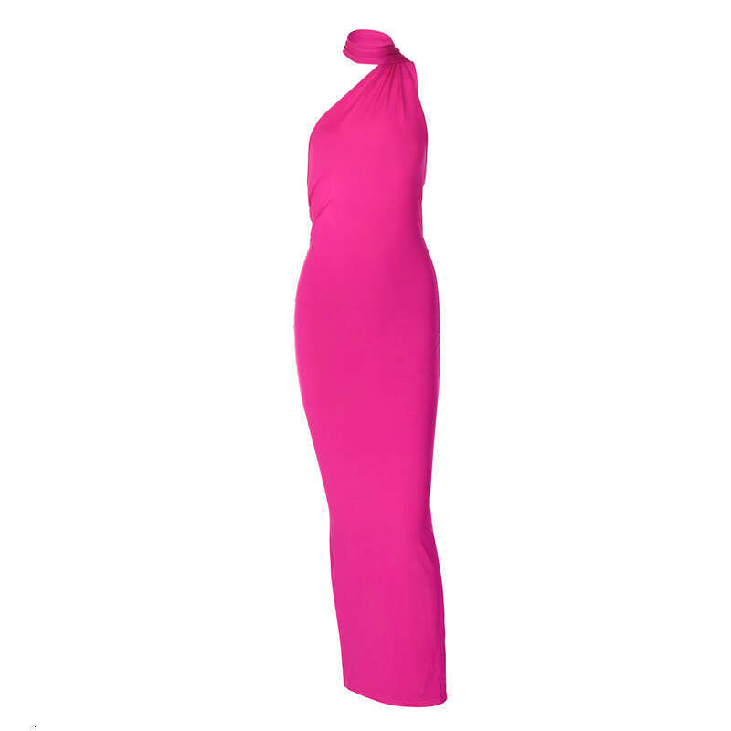 Halter Dress Wind Women S Clothing Summer New Product Sexy Backless Pleated Slim Fit Solid Color Sleeveless Temperament Dress Maxi Dress