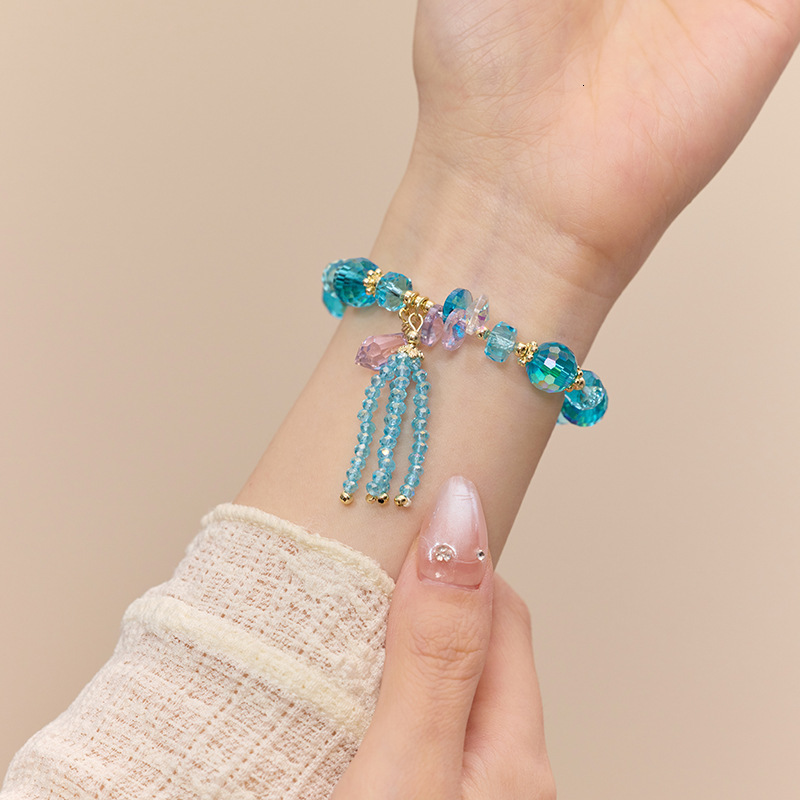 style Little Fresh Crystal Bracelet with Female Micro Inlaid Tassel Beaded Bracelet, Super Sparkling Fairy Sweeess Handmade