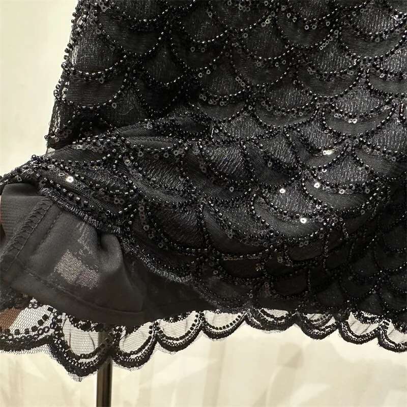 Bling Sequined Tanks Tops Women Fashion Heavy Industry Double-Sided Vest Vacation Leisure Beaded Chiffon Top