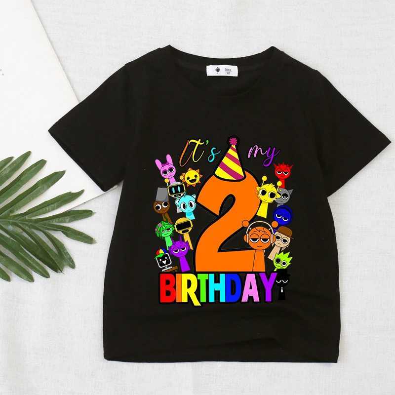 Game Sprunki Birthday Number T-Shirt Girl Boy Short Sleeve T-Shirts Summer Casual Kids Tops Black Tee Cartoon Toddler Clothes W250520