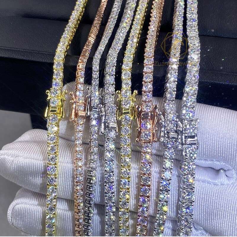 2-6.5mm Men Women Full Moissanite Tennis Chain Rose Yellow Moissanite Tennis Bracelet s925 Silver Tennis Chain For Women Men