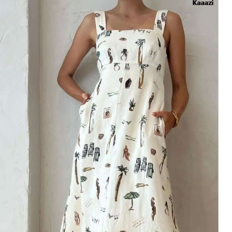 Women's Wear New Women's Sleeveless Lace Up Suspender Sexy Printed Large Swing Dress