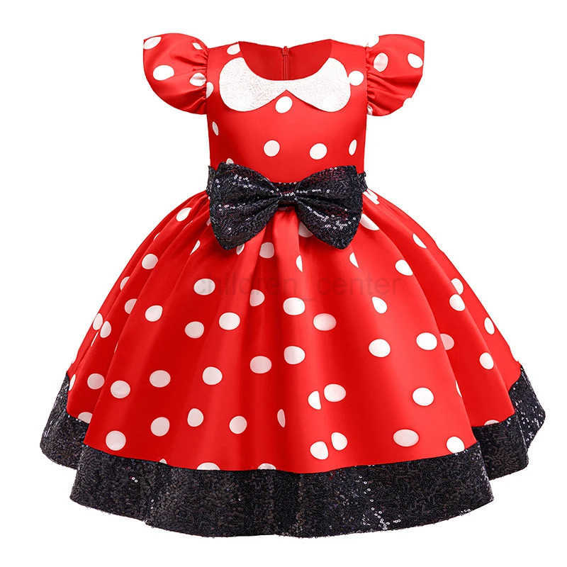 Disney New Polka Dot Bow Sequin Little Fly Sleeve Princess Dress for Girls Christmas and Halloween Cosplay Performance Costume W250520 W250520