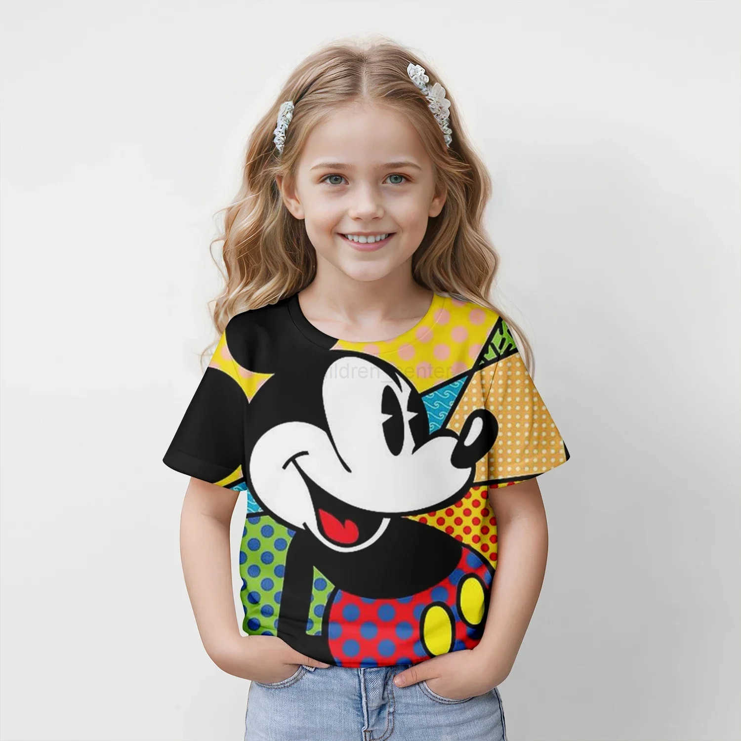 2024 Summer Kids Mickey Mouse Cartoon Tops Tees 3D Print T-shirt Children Casual Short Sleeve Clothing Girls Sports Streetwear W250520