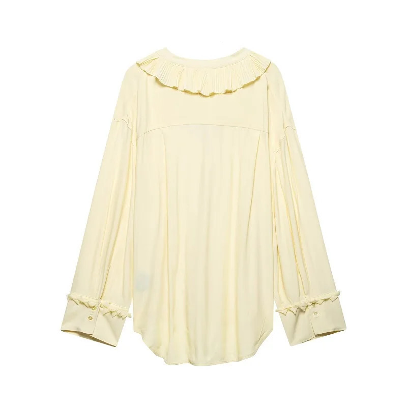TRAF Ruffle Blouses for Women Fashion Oversized Shirts and Summer Casual Woman Long Sleeve Top 250520