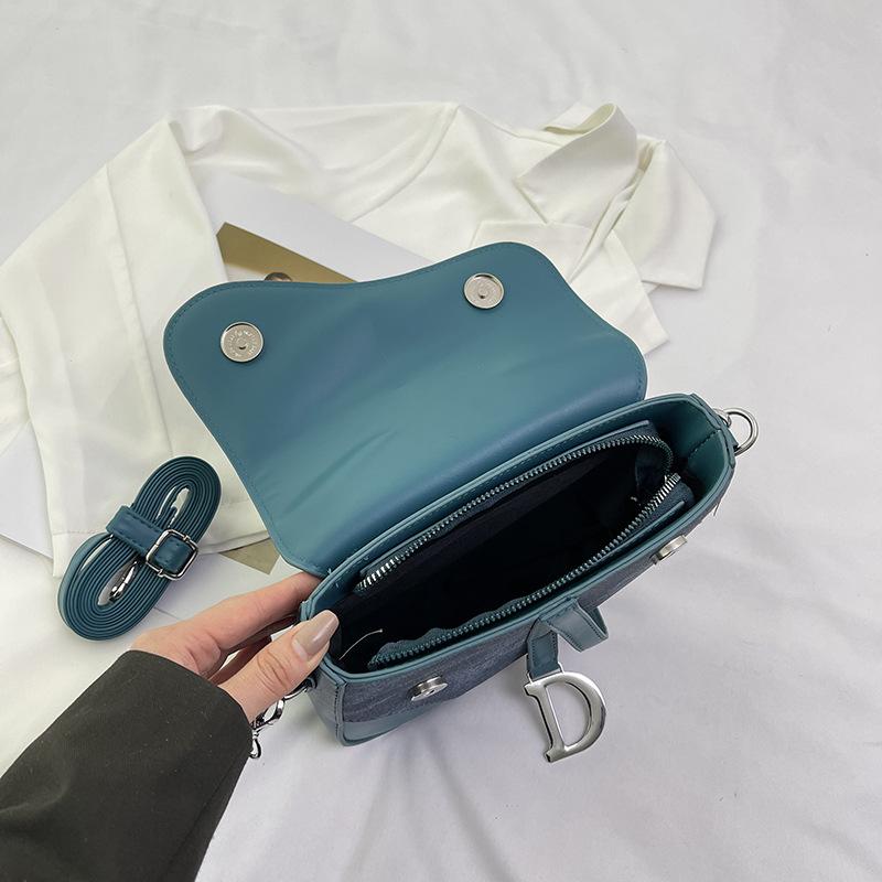 2025 Trendy Denim Print Color-Block Saddle Bag - Stylish Shoulder & Crossbody Purse for Women, Western Chic Patchwork Handbag
