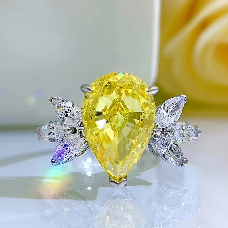 New S925 Sterling Silver 8*12 Radiant Yellow Diamond Ring, High-Carbon, Elegant Design, Perfect for Engagement or Special Occasions