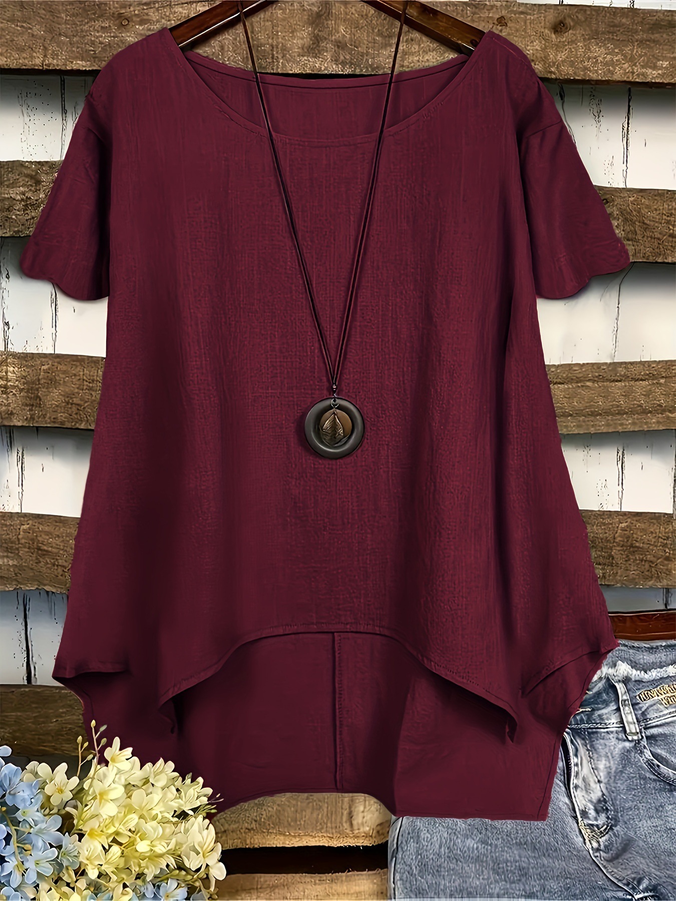 Designer Clothing Summer Fashion Round Neck Pocket Solid Color Irregular T-shirt Women's Shirt Casual 2025 New Style