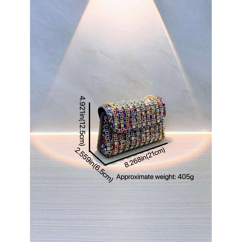 Full Rhinestone Women's Evening Clutch Bag Leather Chain Handbag Elegant Wedding Party Dia Wallet Rectangular Purse