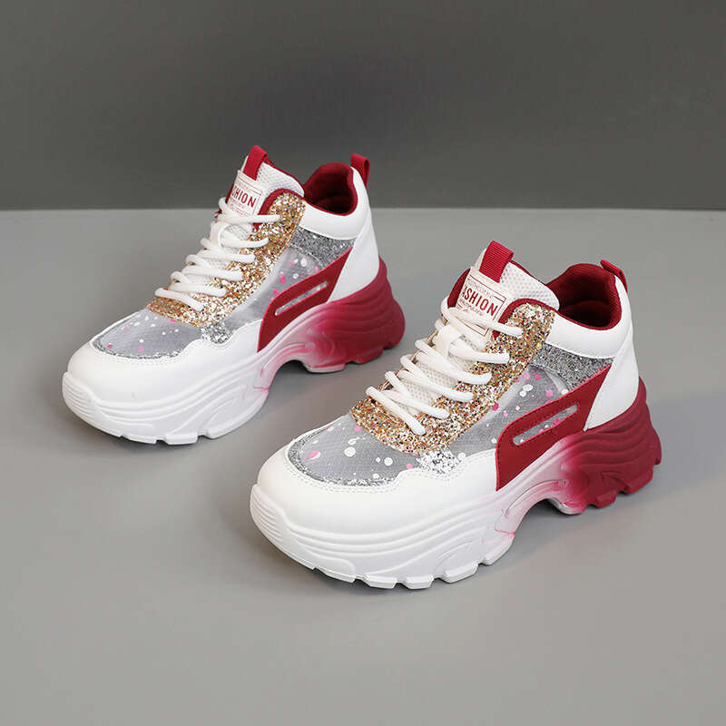 QR8961 New Board Shoes for Spring/Summer 2025 Casual Thick Bottom Wear resistant Mesh Color blocked Student Versatile College Style