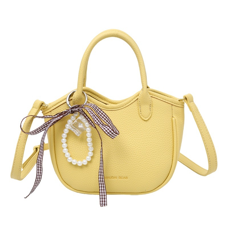 2025 Summer New Fashionable Simple Handbag Korean Version Butterfly Knot Niche Lychee Pattern Crossbody Bucket Bag