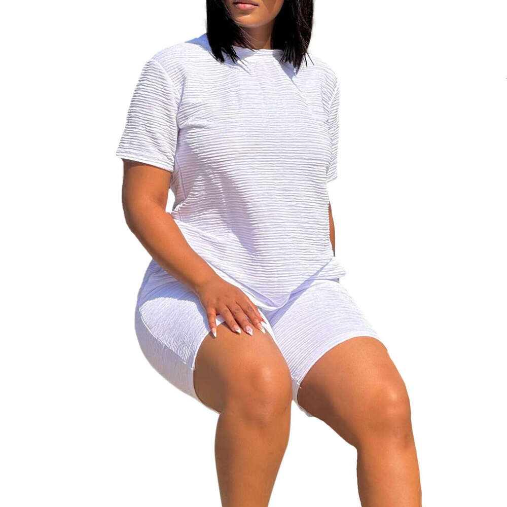 Women's Wear Fashion Casual Women's Summer New Style Loose Solid Color Short Sleeved Top Shorts Two Piece Set