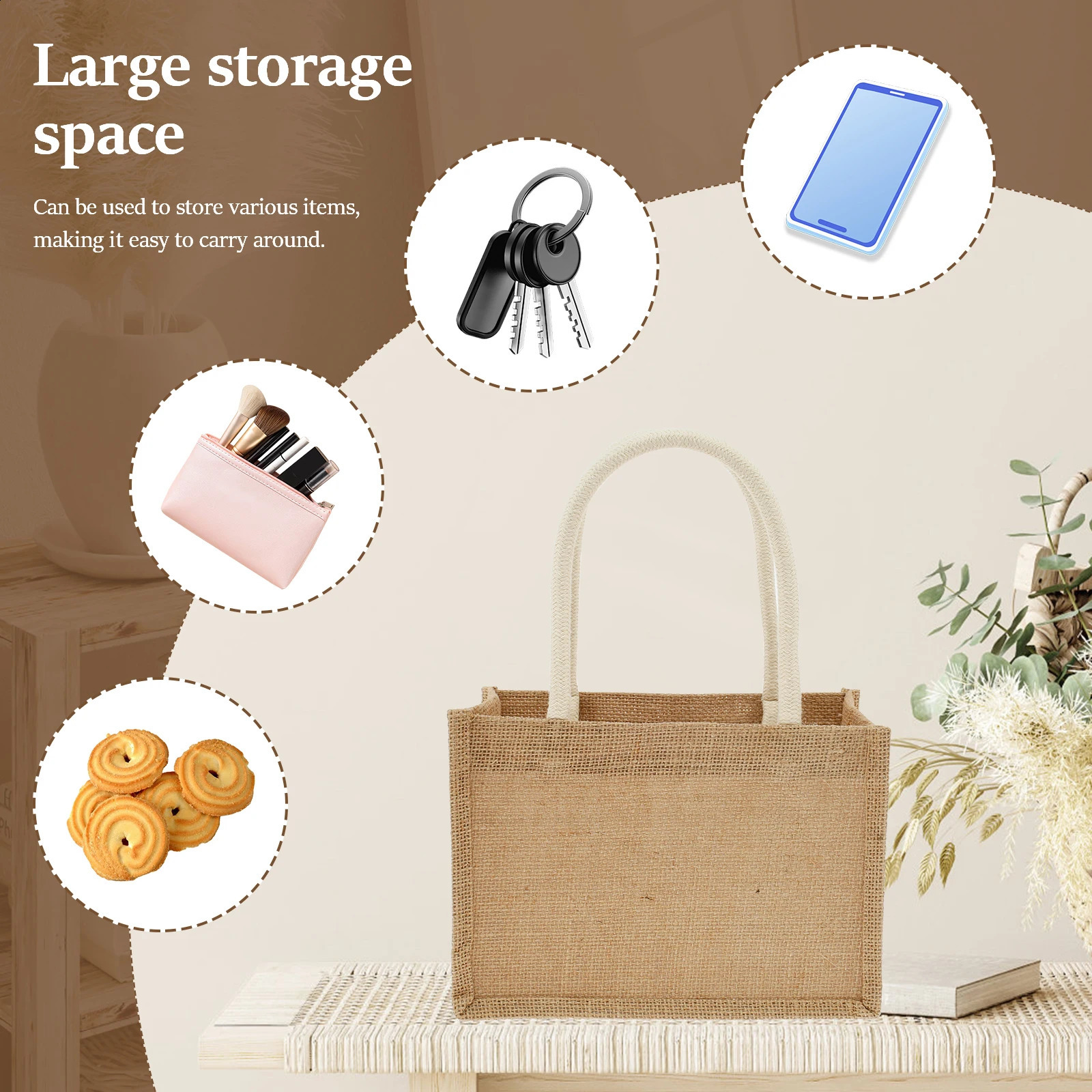 12/4PCS Burlap Tote Bags Mini Burlap Beach Bags with Handles Portable Jute Tote Bag Reusable Burlap Gift Bag Multipurpose Burlap 250516