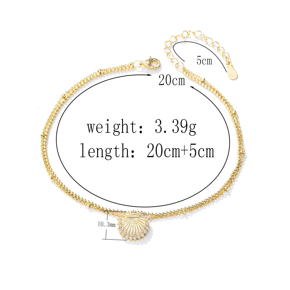 est Bohemia womens s925 sterling silver anklet simple Cubic Zircon chain Shell Beach ankle 250517