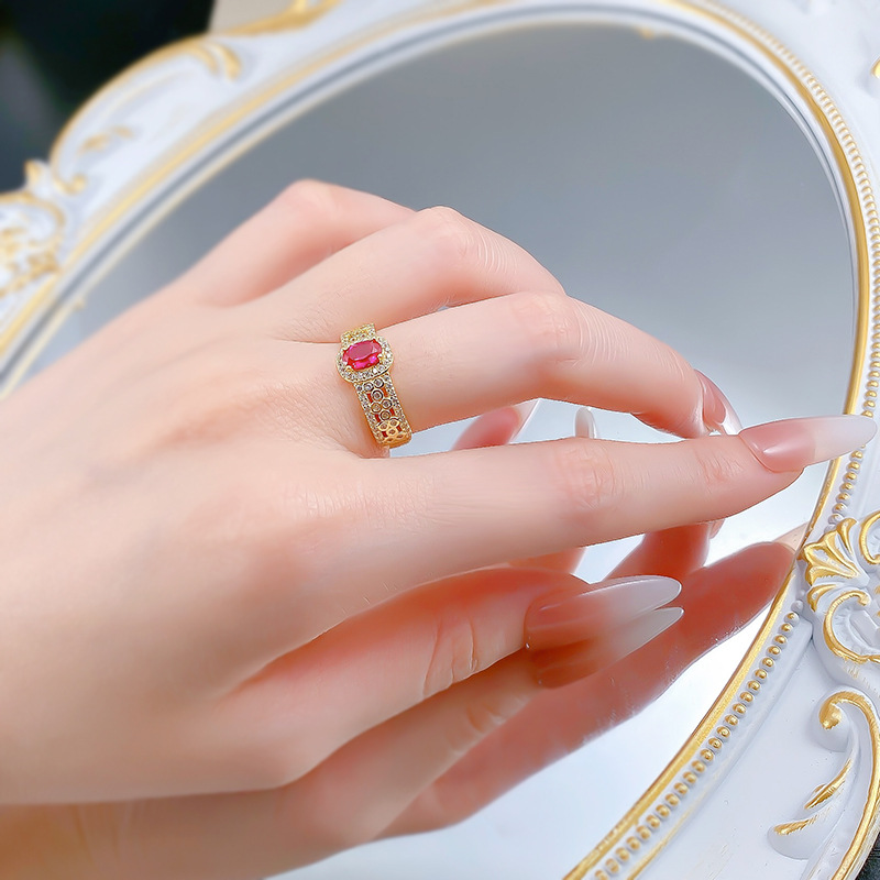 S925 Silver 4*6mm Oval Ruby Ring with Gold Plating and Diamond Embellishments - Elegant and Versatile Everyday Accessory