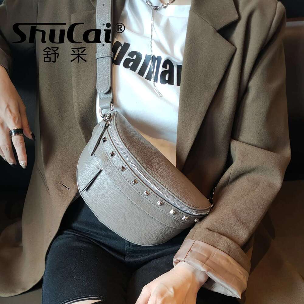 Genuine Female Korean Version Soft Leather Chest Ins Youth Willow Studs Crossbody Waist For Women Saddle Bag