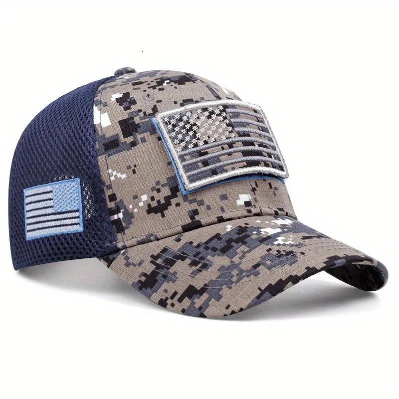 Stars and Stripes camouflage applied-embroidered baseball caps mens and womens outdoor sports event fishing net gauze caps 250519