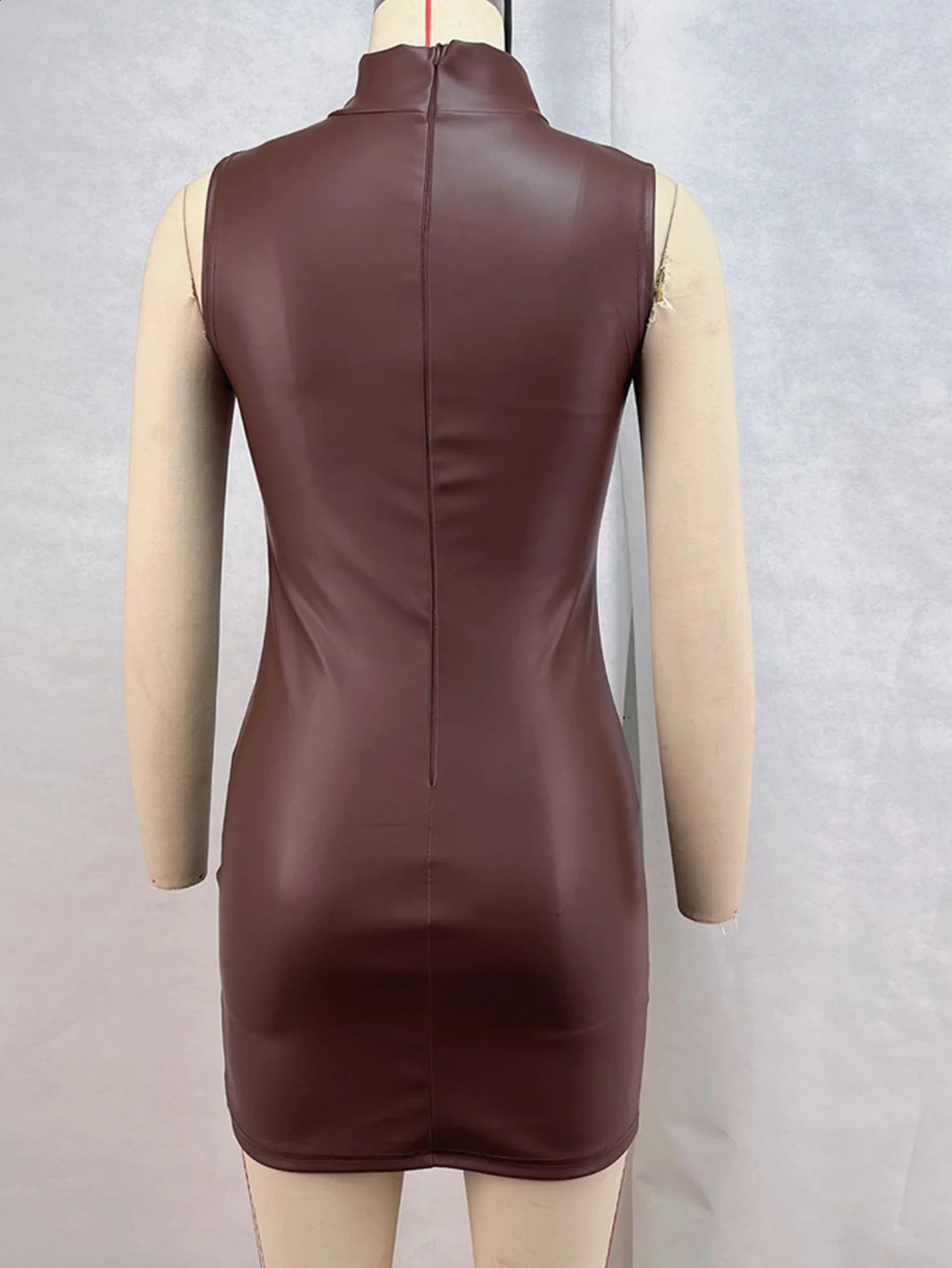 Sexy brown PU leather mini summer dress women clothing elegant bodycon club birthday party dress short evening dresses vestidos 250519