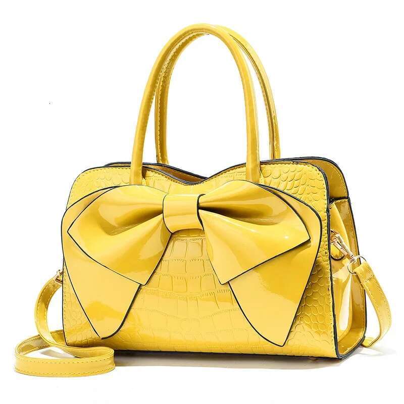 Fashion Bright Face Shopping Bags Women's Bow Shoulder Crossbody Large Capacity Casual Tote Handbag Boston Bag