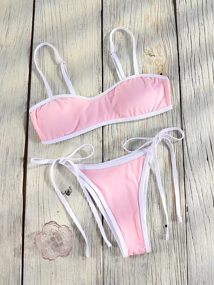 ZRTAK Pink Bikini Sets Patchwork Swimsuit Bandeau Womens Swimwear 2025 Low Waist Biquinis Women Bathing Suit Sexy Bikinis 250516