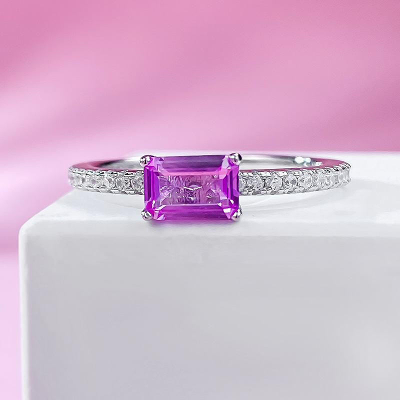 Elegant S925 Sterling Silver Engagement Ring with Purple Gemstone, Simple and Timeless Design for Women