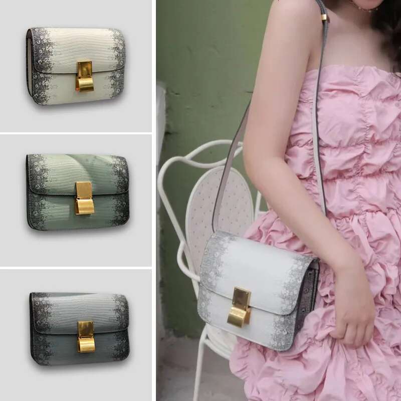 Lizard Pattern Tofu Design Real Leather Saddle Top Quality One Shoulder Messenger Women's New Square Box Bag