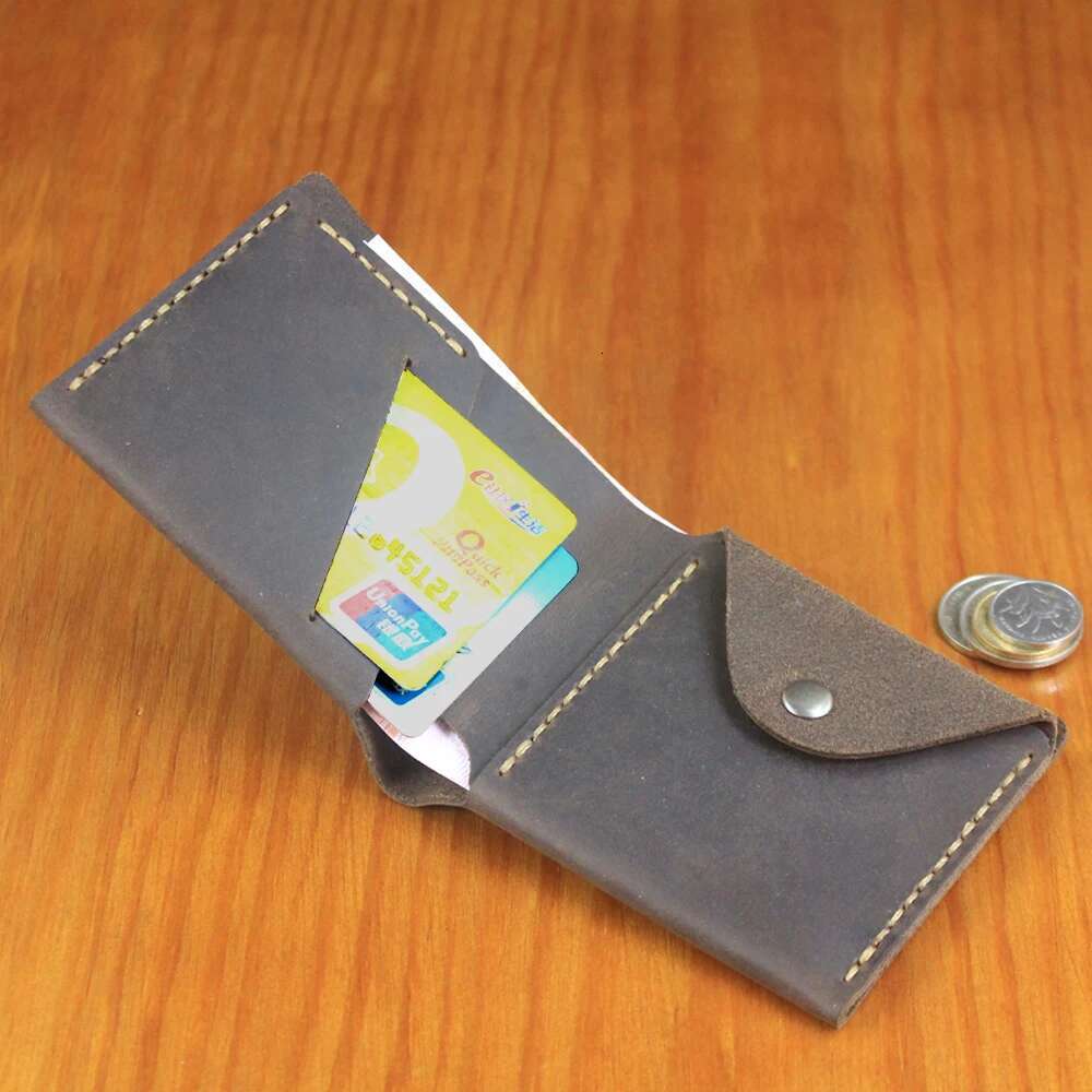 Handmade Genuine Leather Wallet Small Men Bifold Wallets Purse Male Short Bag with Coin Pocket Simple Money Clips