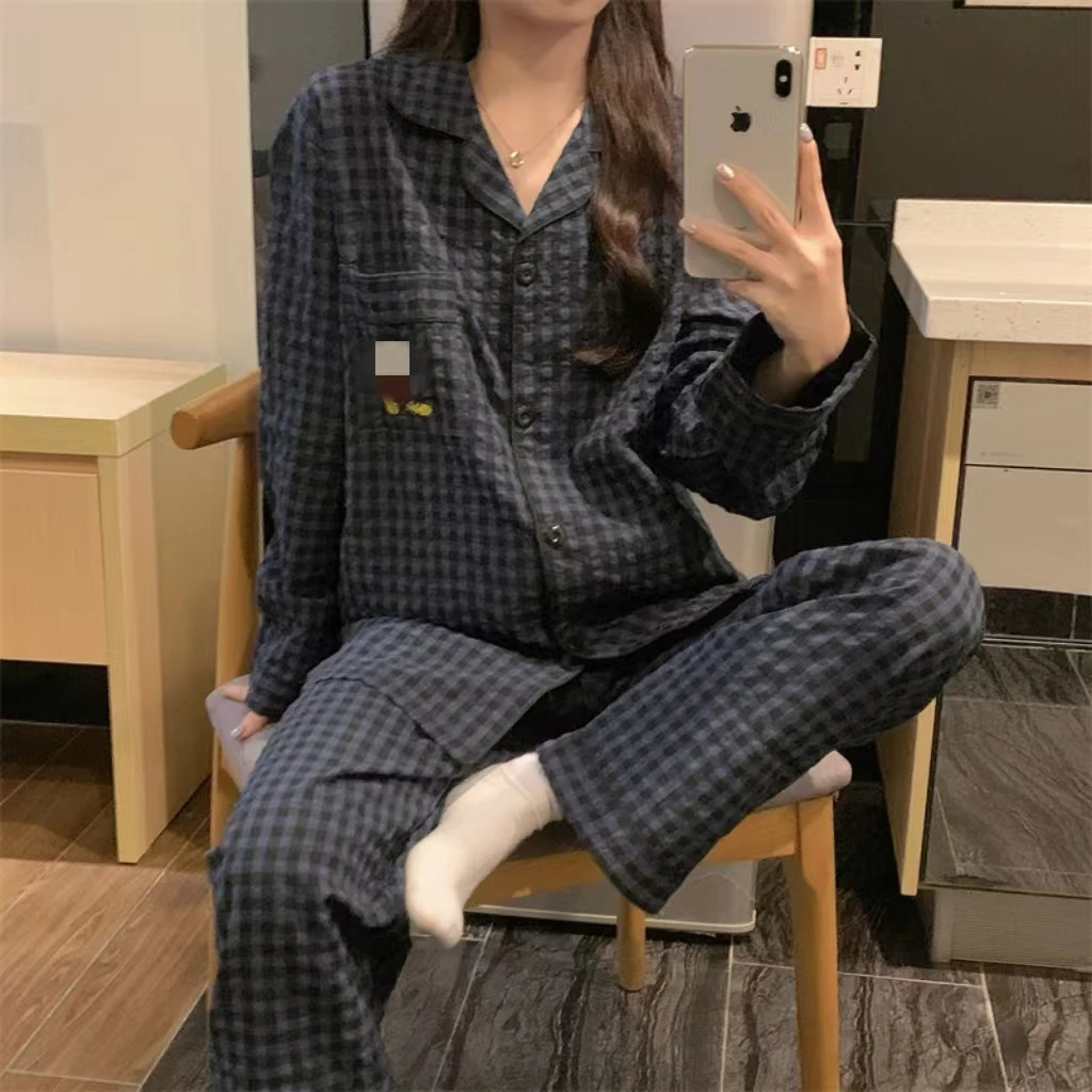 Spring and Autumn Womens Pajamas Homewear Suit Girls LongSleeved Net Red Cartoon Plaid Set 250519
