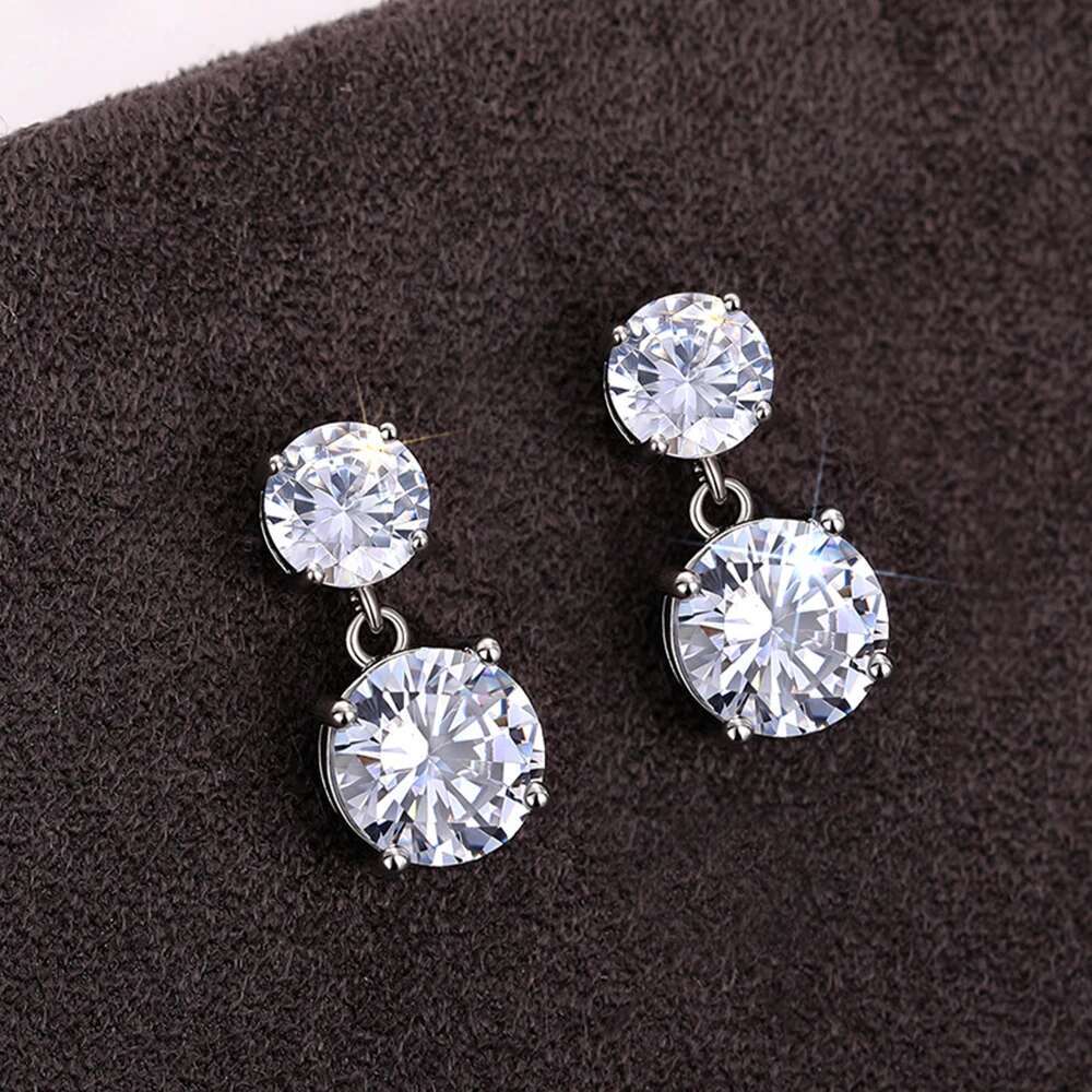 5.6cttw Dangle Drop Double Stone Moissanite Earrings For Women Round Cut Diamond 925 Sterling Silver Engagement Wedding Jewelry