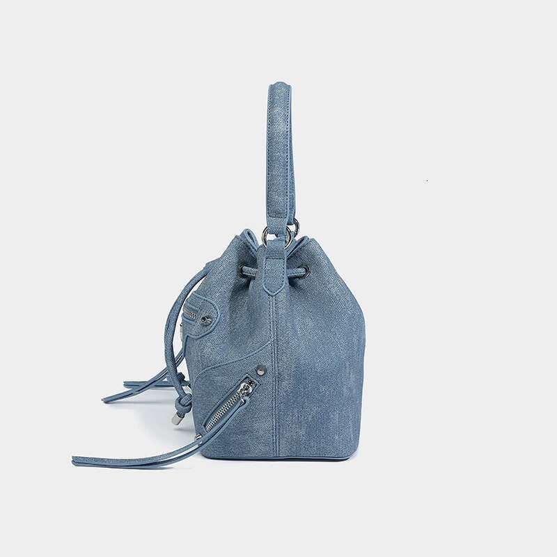Denim Bucket Bags For Women Designer Handbags And Purses 2024 New In Fashion Rivet Chain Decoration Shoulder Crossbody