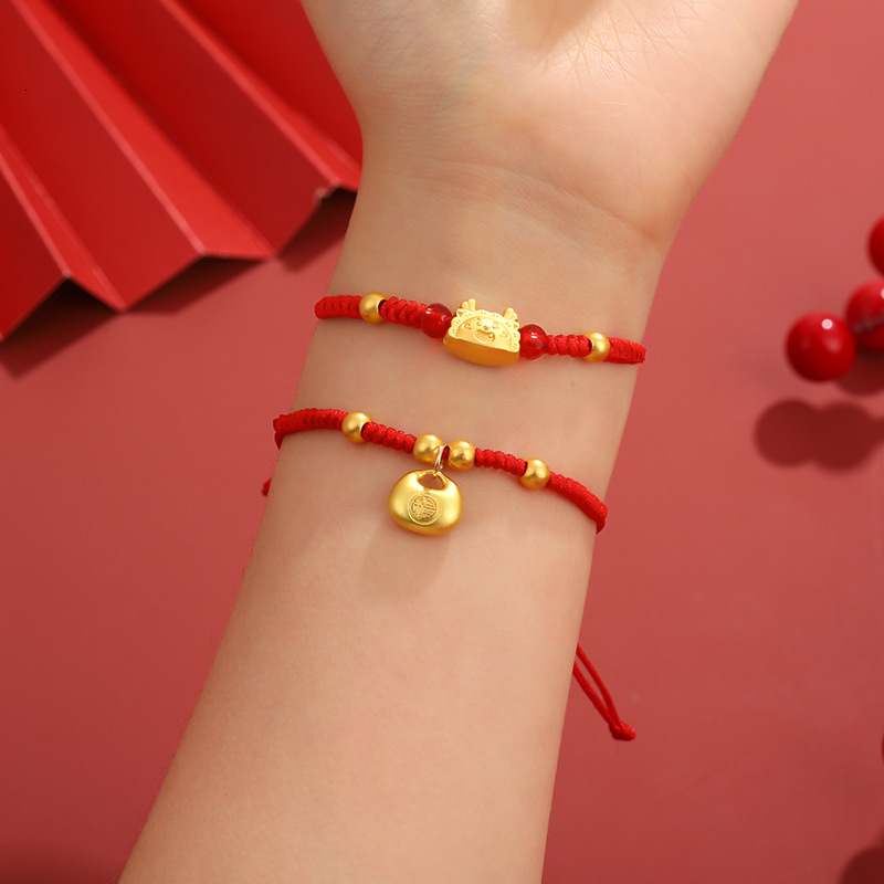 The Lucky Birthday Handmade Tortoise Handrope Year of the Loong Temple Little Red Rope Bracelet Female Handstring
