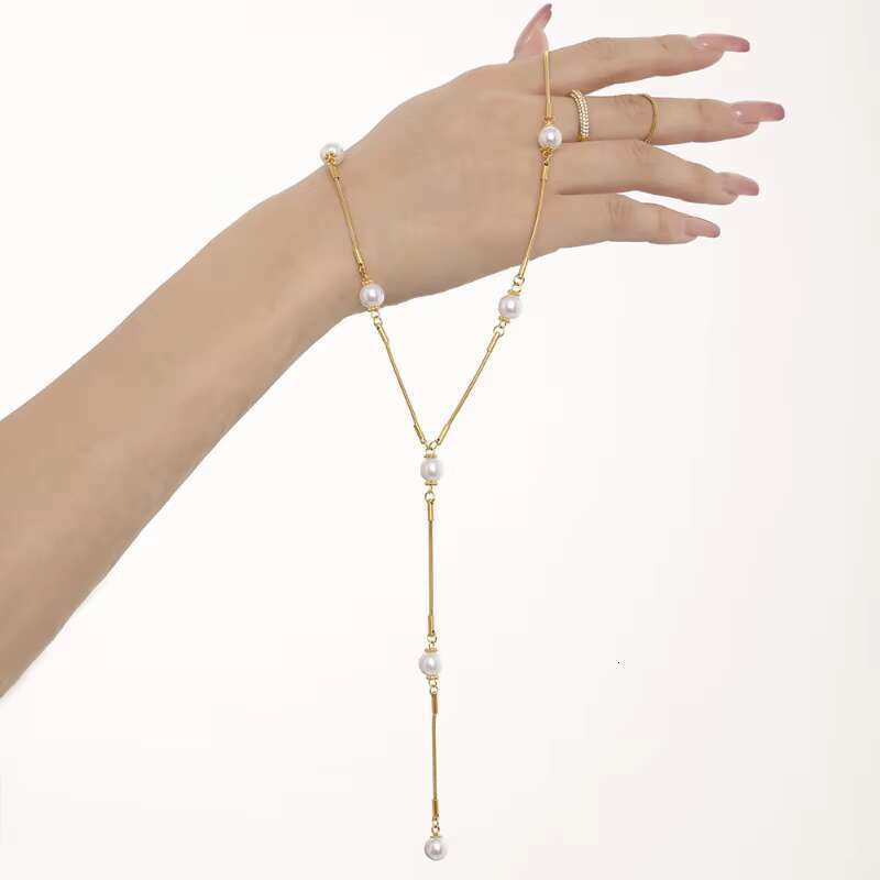 G4058 stainless steel collarbone sweater chain pearl pendant Y tassel women's necklace