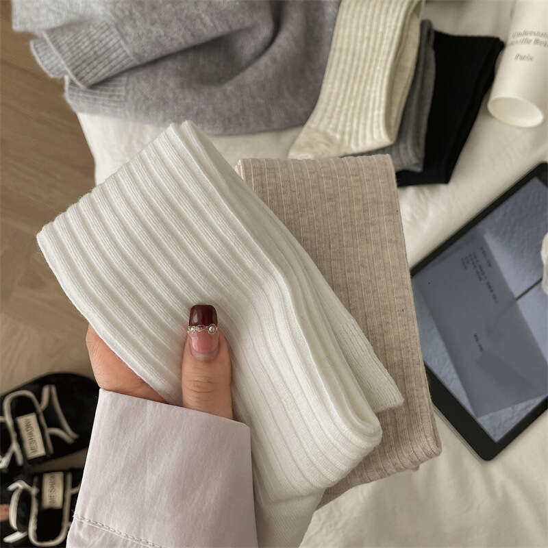 New Solid Color Double Needle Minimalist Pile From Dongdaemun, South Korea, Ins Calf White Socks For Women To Look Slim, Korean Style B5