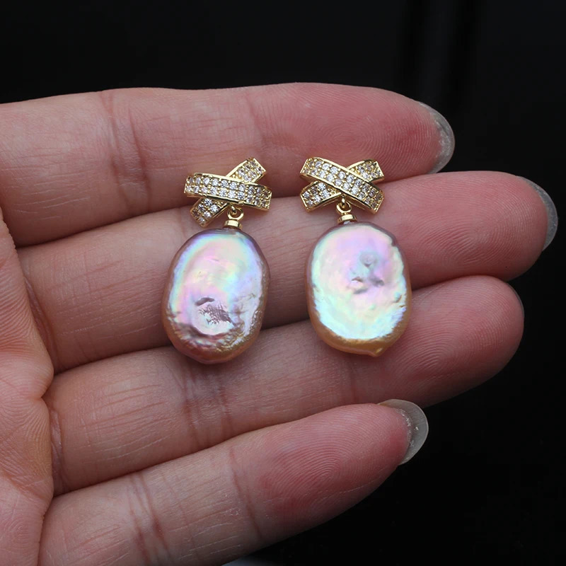 Real Cultured Original Large Baroque Pearl Earrings For Women18K Gold Plated Pearl Earring Wife Mother Birthday Gift 250517