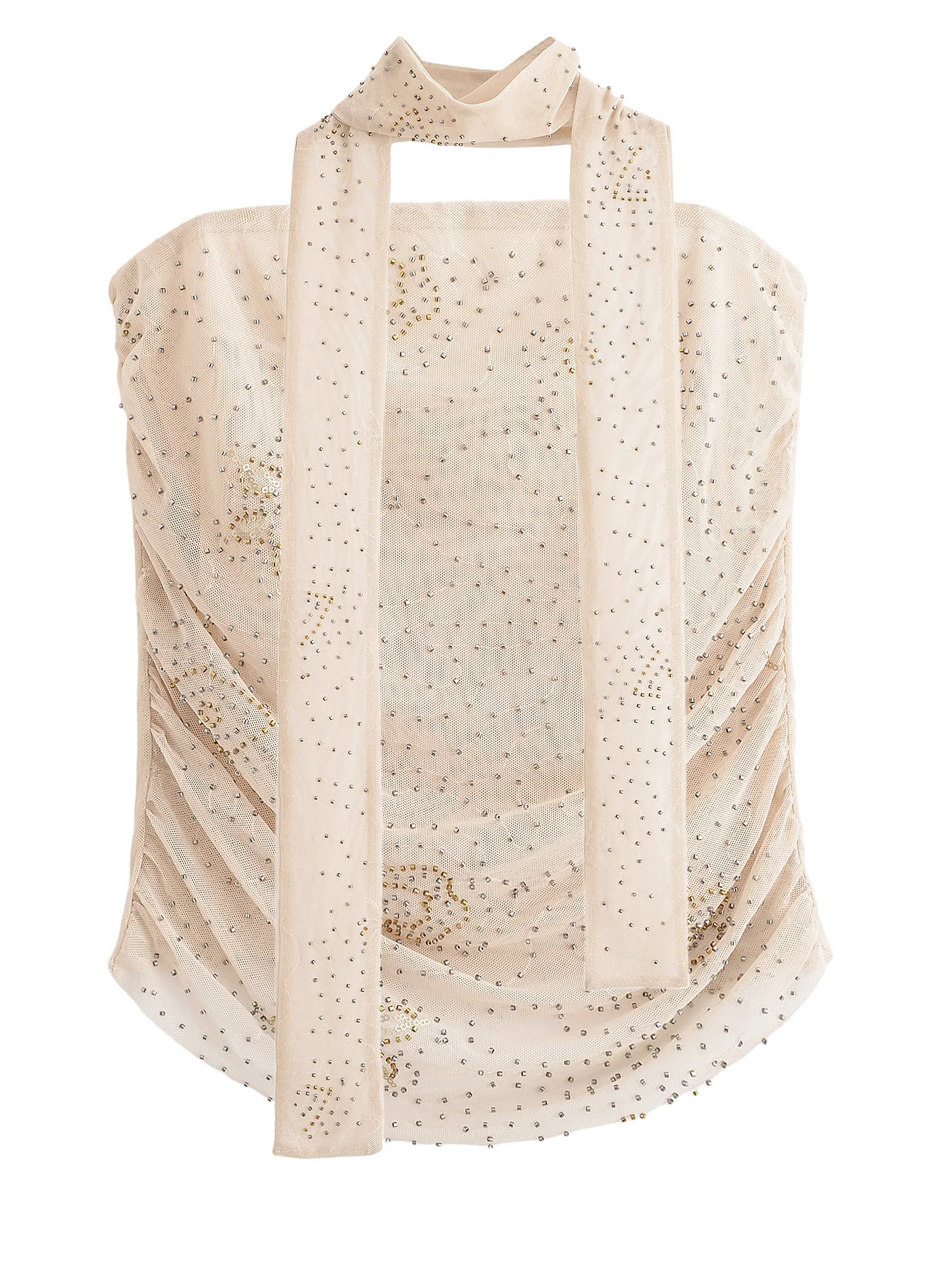 European and American girl mesh twopiece sexy slimfit beaded tube top vest with highwaisted skirt 250520