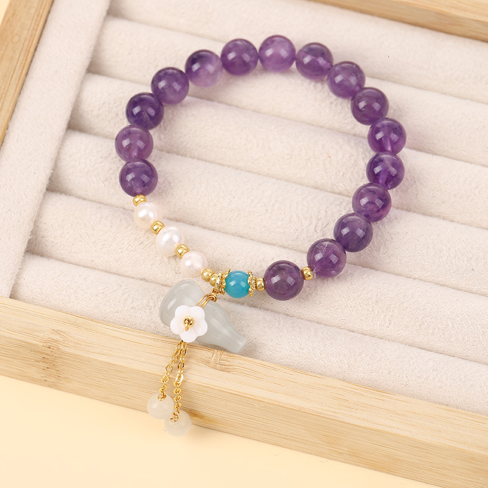 Chinese style gourd pendant, bracelet, natural amethyst bracelet for women