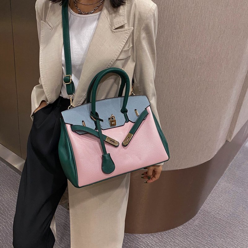 2025 Designer Large Capacity Lychee Pattern Contrasting Color Single Shoulder Crossbody Bag for Fashionable and Casual Women