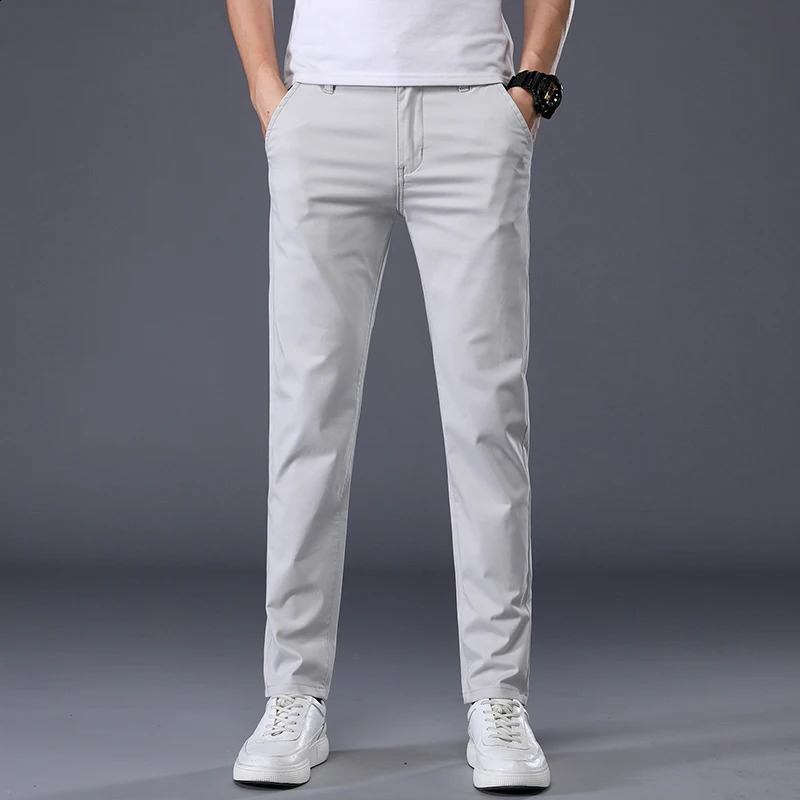 7 Colors Mens Classic Solid Color Summer Thin Casual Pants Business Fashion Stretch Cotton Slim Trousers Male 250519