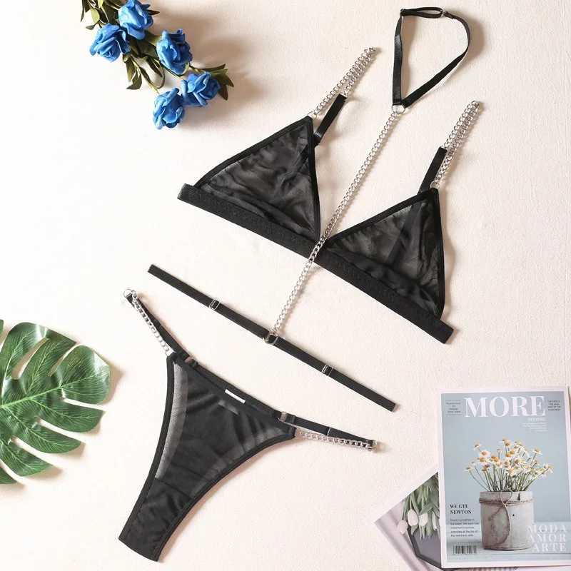 Lingeries Sexy Women Metal Chain Lingerie Sets Sexy Adult Solid Color Lingerie Women Halter Underwear New R250520