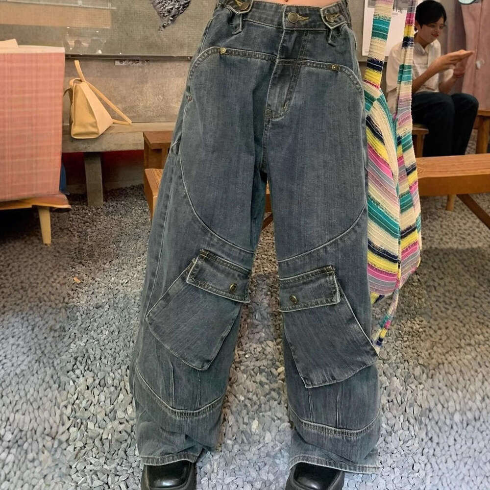 American oversized washed workwear jeans, high street hip-hop fashion loose spicy girl mop pants