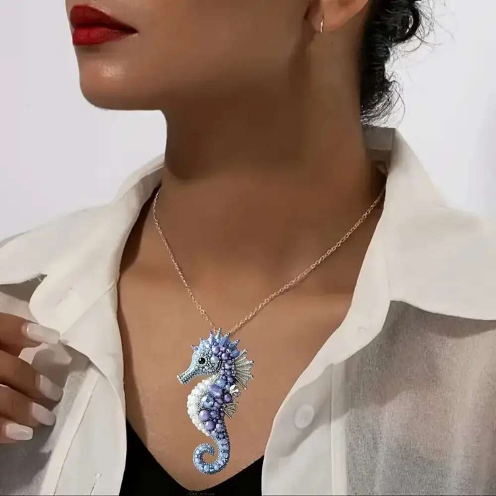 3Pcs/Set Fashion Dreamy Ocean Seahorse 2D Flat Acrylic Long For Women Funny Glitter Animal Earring Set Necklace Jewelry Gifts