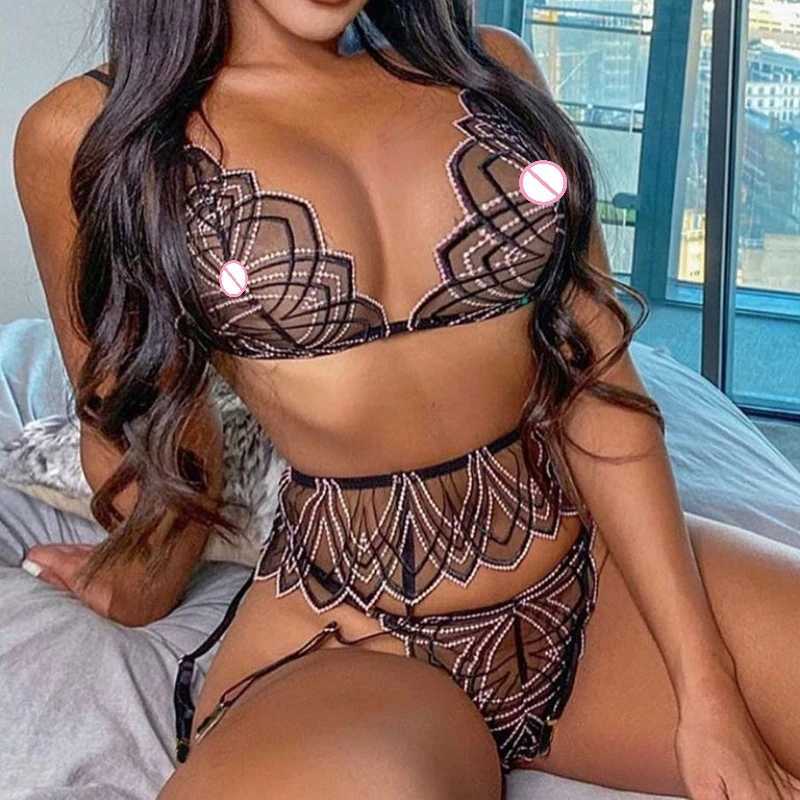 Sexy Lingerie Suit Mesh See-through Slim Bra Set for Women Sexy Garters Underwear 3-piece Set Waist Seal Underwear Suit R250520