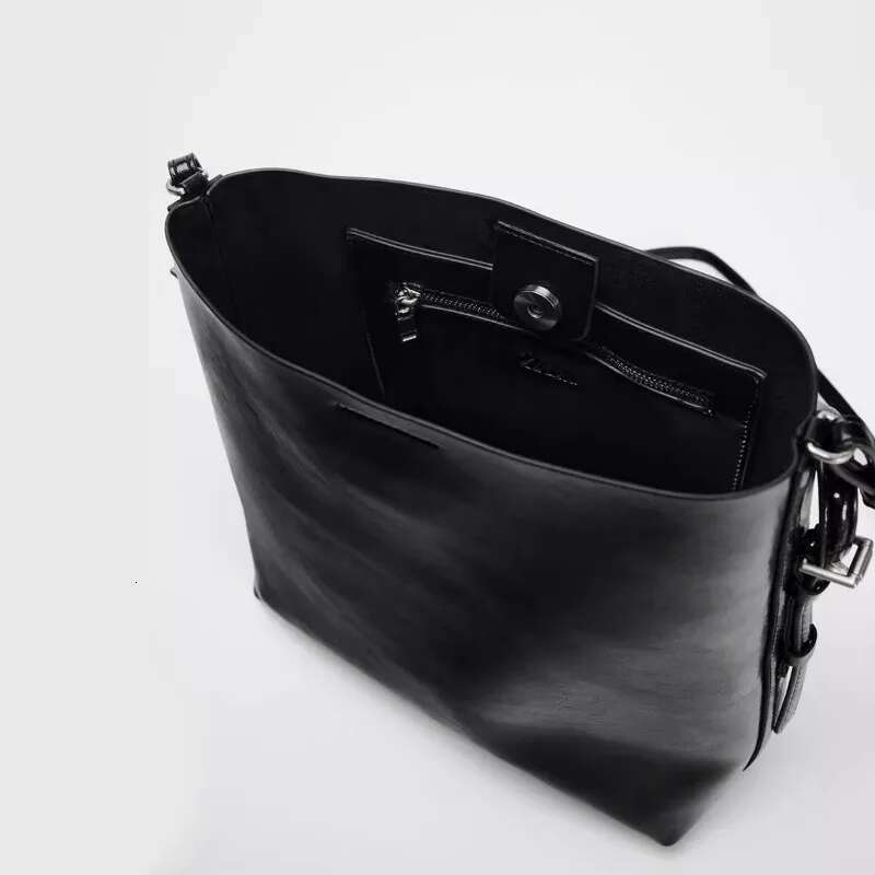 Black Atmospheric Double Strap, One Shoulder Fashionable Handbag, Crossbody Bucket Bag, Waterproof