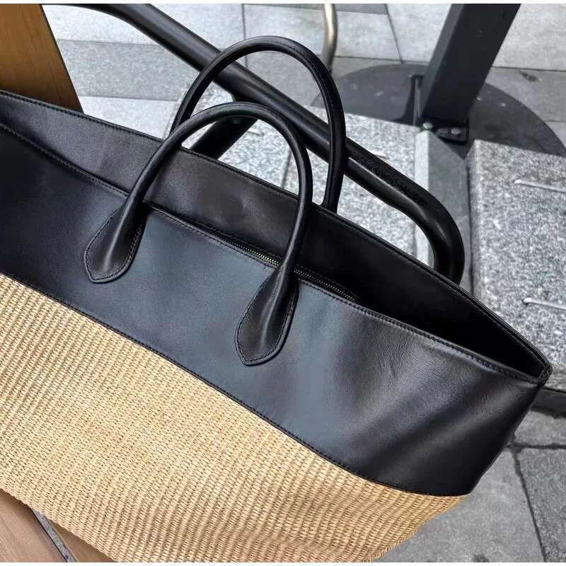 Women's Bags Designer Genuine Leather Straw Ing Contrast Color Large Capacity Handbag Brand Tote Commuter Wing-Shaped Storage Bag