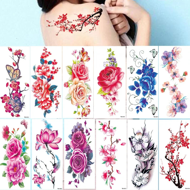 Wholesales 100Pcs Flolwer Temporary Tattoo Sticker 3D Beauty Flower Rose Body Tatoo stickers art pattern 250515