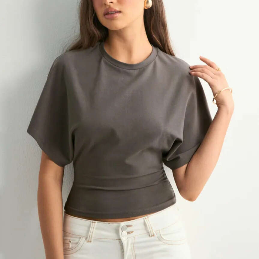 Blue Festival T-shirt 2025 Korean Style Design Round Neck Pullover Short Sleeved T-shirt for Womens Summer New Simple and Versatile Solid Color Loose 