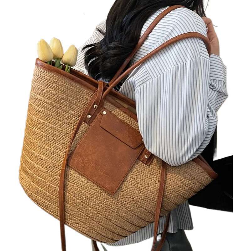 Fashion Straw Baskets Large Capacity Weave Women Shoulder Bags Casual Summer Beach Bag Big Bali Shopper Purses 2025