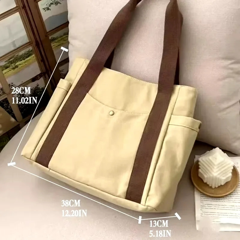 Large Capacity Canvas Tote Bags for Work Commuting Carrying Bag College Style Student Outfit Book Shoulder Bag 250516